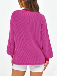 Women's Long Sleeve T-Shirt Autumn Casual Loose Round Neck Ribbed Shirt Belted Top