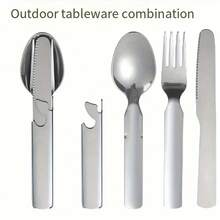 1 Set Stainless Steel Travel Cutlery Set - Portable Outdoor Utensil Combination With Knife, Fork, Spoon And Carrying Case - Polished Surface Cutlery Set, Suitable For Camping And Picnic - Multicolor - View 1