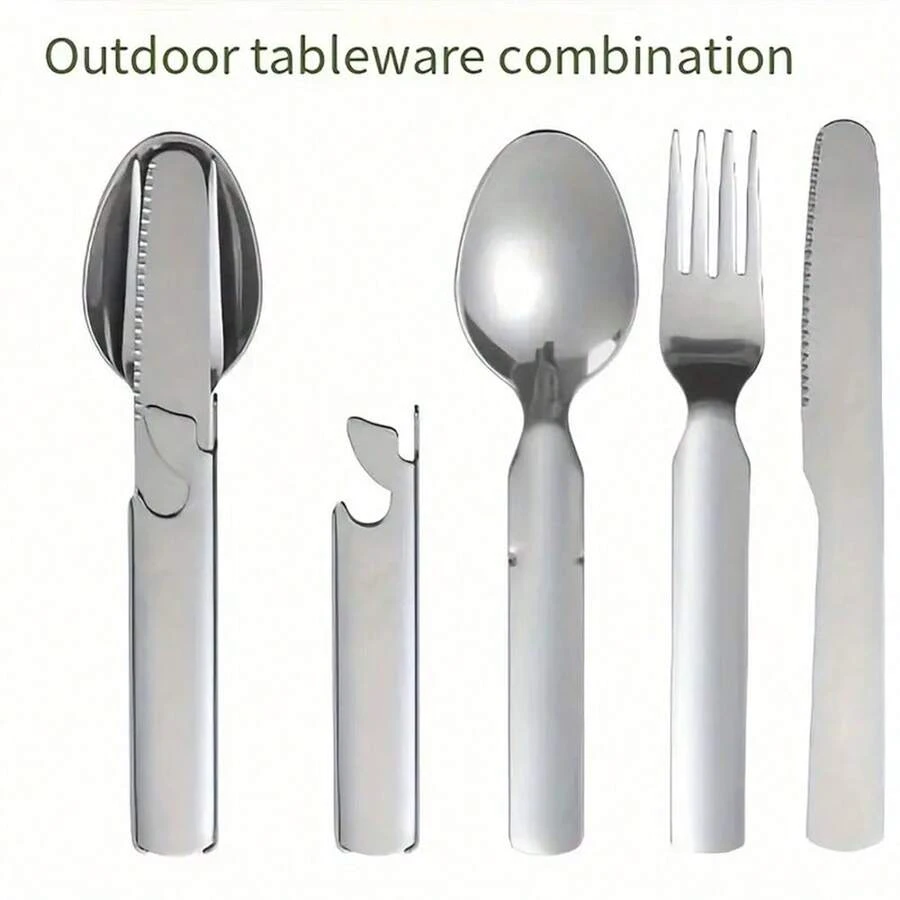 1 Set Stainless Steel Travel Cutlery Set - Portable Outdoor Utensil Combination With Knife, Fork, Spoon And Carrying Case - Polished Surface Cutlery Set, Suitable For Camping And Picnic - Multicolor - View 1