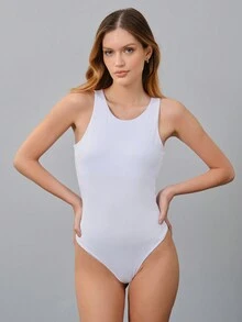 FASHION MIX PREMIUM Basic Bodysuit With Tank Top And Elegant Round Neckline For Women - 白色 - 查看 6