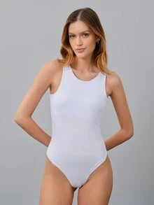 FASHION MIX PREMIUM Basic Bodysuit With Tank Top And Elegant Round Neckline For Women - 白色 - 查看 3