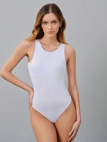 FASHION MIX PREMIUM Basic Bodysuit With Tank Top And Elegant Round Neckline For Women - 白色 - 查看 1