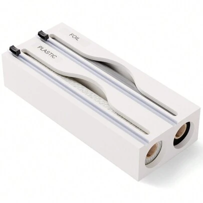 1pc 33.2*14*7cm Bamboo Wrap Dispenser Box, Aluminum Foil & Cling Film Storage Container With 2 Cutters, Natural Rectangular Shape, Ideal For Cutting Cling Wrap And Foil, Perfect For Kitchen