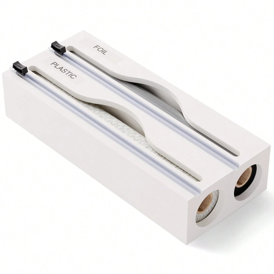 1 szt. dozownik do folii bambusowej, bambusowy organizer kuchenny, pudełko do przechowywania folii aluminiowej i folii plastikowej, odpowiedni do kuchni (biały)