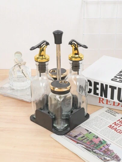 Set di barattoli in vetro per condimenti, olio, sale, all'europea stile minimalista nordico, porta salsa di soia e aceto, grande capacità, sigillati, con sistema rotante