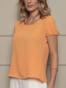 DUOUNO MODAS - SHORT SLEEVE BLOUSE IN DUNAS FABRIC WITH DELICATE ELASTIC ON THE SLEEVE - WOMEN'S BLOUSES - BLOUSES - trái cam - Xem 3