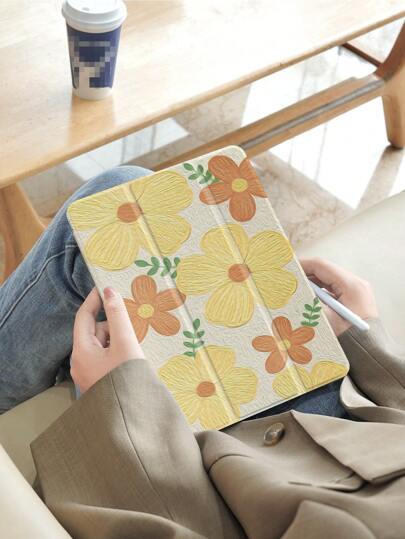 花朵保护壳适用于三星 Galaxy Tab/IPad、IPad 第 9/8/7 代 10.2 英寸、新款 IPad 第 10 代保护套、具有自动唤醒/睡眠功能、四角防摔