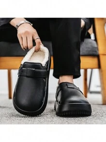 Herren Schlüpf-Thermo-Hausschuhe mit Fellinnenfutter, Dicke Sohle, Warme Plüsch-Hausschuhe für den Außeneinsatz