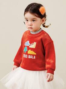 mini bala Boys' And Girls' Warm Two-In-One Cute Top 2024 Winter New Collection - Red - View 2