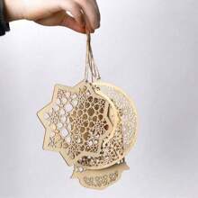 3 Pcs Wooden Pendant Ornament Ramadan Hollow Decoration Moon Star Wind Light Shape Pendant Ornament Happy Eid Hanging Sign For Ramadan Mubarak Eid Party Decorations