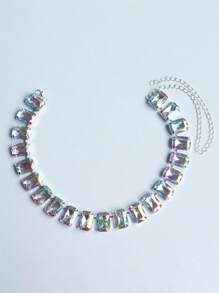 Fashionable Simple Square & Multicolor Rhinestone Necklace, Bride Wedding Dress Accessory For Women