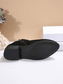 1 双女士简约舒适黑色踝靴，户外休闲装，侧拉链靴，外贸大码 36-43，低跟尖头黑色 PU 皮革短靴 - 黑色 - 查看 7