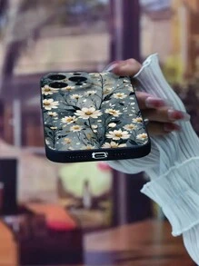1pc Floral Pattern Decorative Phone Case, Compatible With IPhone 16, 15, 14, 13, 12, 11, XR, Plus, Pro Max, Suitable As Easter, Christmas, Halloween Decoration Or Birthday Gift For Girlfriend, Boyfriend, Friends Or Yourself - Black - View 4