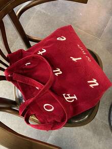 1 件新款红色灯芯绒复古单肩包，多功能大容量手提包 - 彩色 - 查看 8