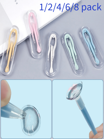 1/2/4/6/8 件装彩色隐形眼镜卸妆器和插入套件套装、带软头的隐形眼镜涂抹器、隐形眼镜夹和隐形眼镜盒（适合隐形眼镜使用者）