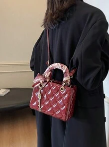 高品质漆皮女士手提包，时尚迷你钻石形单肩包和斜挎包，适合秋冬 - 酒紅色 - 查看 7