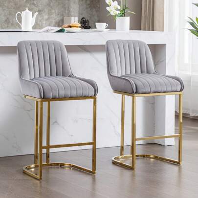WAHSON OFFICE CHAIRS 2PCS Wahson Breakfast Bar Stools Dining Chairs Velvet Counter Chairs With Backrest & Golden Base, Kitchen Bar Chairs Counter Stools For Home Bar Dining Chairs Dining Table And Chairs
