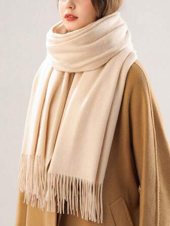 1pc Women Solid Color Thick Double-Sided Faux Sherpa Scarf, Elegant & Fashionable Unisex Shawl Scarf Dual Use, Warm For Autumn & Winter Daily Use
