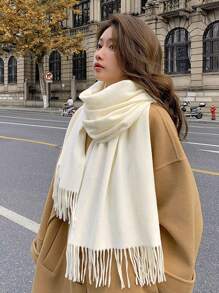 1pc Women Solid Color Thick Double-Sided Faux Sherpa Scarf, Elegant & Fashionable Unisex Shawl Scarf Dual Use, Warm For Autumn & Winter Daily Use - Multicolor - View 2