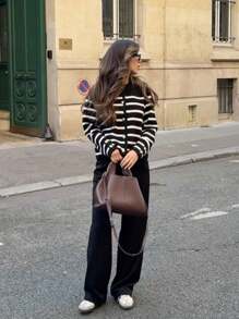 Cárdigan de punto de ajuste holgado y de un solo botonadura en estilo vintage con contraste de color, versátil para otoño/invierno