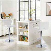 Tufted Wingback Modern Adjustable Modern Swivel Height Barstools Counter Stool For Kichen Island Set Of 2 White - Chrome as Pic - View 1