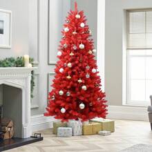 7ft Artificial Red Christmas Tree Halloween Tree Premium Hinged Spruce Full Real Red Xmas Tree With 1066 Branch Tips Easy To Assemble Includes Metal Foldable Stand Christmas Decorations Home Christmas Gifts Christmas Decor - Red - View 2