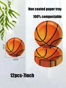 24 件套，一次性纸盘，材质：篮球、运动主题纸盘、7 英寸纸盘、9 英寸纸板、一次性派对餐盘 - 彩色 - 查看 12