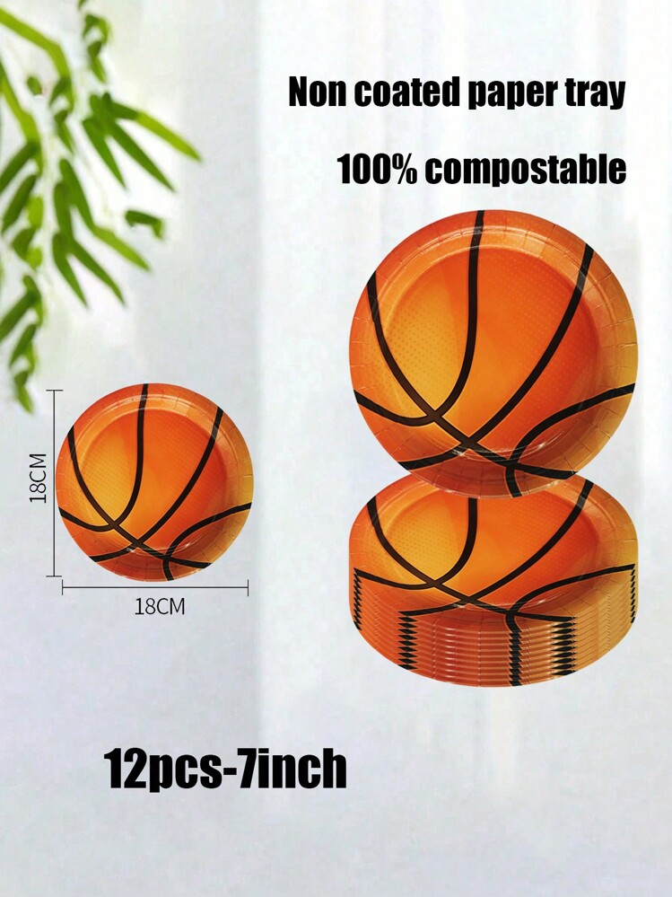 24 件套，一次性纸盘，材质：篮球、运动主题纸盘、7 英寸纸盘、9 英寸纸板、一次性派对餐盘 - 彩色 - 查看 12