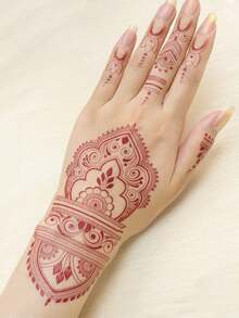 2 件勃艮第花纹身贴纸，防水临时纹身，适用于手臂身体艺术，女士假指甲花纹身 - 酒紅色 - 查看 3