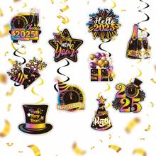 10pcs/Pack 2025 New Year Party Spiral Hanging Ornaments, New Year Spiral Hanging Decorations, Great Gift For Christmas, New Year, Thanksgiving, Autumn Festival, Valentine's Day - Multicolor - View 2