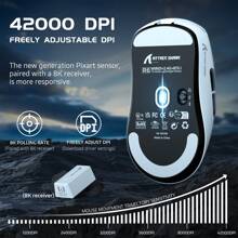 Attack Shark R6 轻量级无线游戏鼠标，PAW 3950Max 传感器电脑鼠标，带 MCU Nordic 52480、8KHz 轮询、42K DPl、OMRON 光电开关、USB-C 充电、7 个可编程按钮，适用于游戏、办公室、PC//PS4 - 彩色 - 查看 8