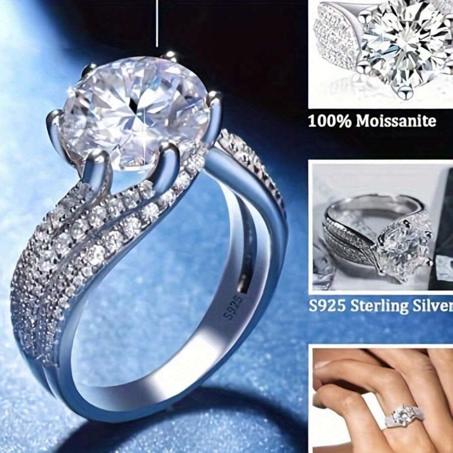 5CT Moissanite Women's Ring - 925 Sterling Silver Moissanite Engagement Ring Jewelry Moissanite Engagement Ring 5 Carat Wedding Ring Anniversary Birthday Valentine's Day Gift
