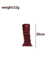 1 双女士红色蝴蝶结设计纯色卷边暖腿套，时尚秋冬季款 - 彩色 - 查看 5