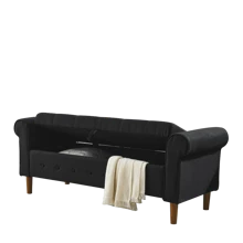 62" Bedroom Tufted Button Storage Bench Modern Fabric Upholstered Ottoman Window Bench Rolled Arm Design For Bedroom Living Room Foyer Black - Black + Fabric + Foam as Pic - View 14
