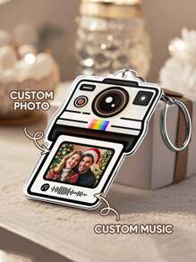 1pc Custom Photo Keychain, Personalized Travel Acrylic Camera Keychain, Personalized Music Code Keychain, Custom Song Code Keychain In Your Pocket, Personalized Keychain With Photo,Custom Vintage Camera Style Photo Keychain, Wedding Photographer Gift, Anniversary Gift, Valentine Gift, Birthday Gift, Mother's Day Gift, Father's Day Gift, Best Friend Gift, Gift For Mom/ Dad/ Her/ Him/ Girlfriend/ Boyfriend/ Wife/ Husband/ Friend