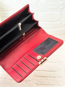 MINGYOU Nueva cartera multifunción de gran capacidad para mujer, cartera de moda clásica con hebilla y solapa, ranuras para múltiples tarjetas, color vino tinto, regalo para mujer, cartera, bolso, cartera larga - Rojo - Ver 5