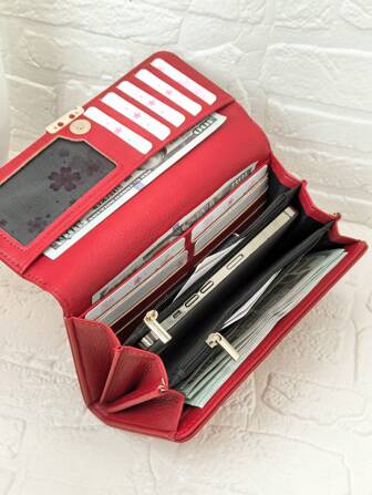 MINGYOU محفظة سيدات متعددة الوظائف موضة كلاسيكية مشبك انقلاب تقليدية متعددة البطاقات محفظة الهاتف المحمول، محفظة لون بورجندي هدايا للنساء محفظة محفظة محفظة طويلة