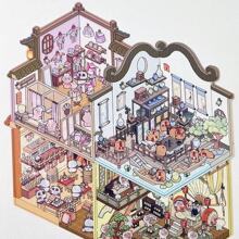 Miniature House Scene Simulation Business Game Stickers 3D Decorative Stickers For DIY Crafts And Diaries Storage Beautification Stickers 3.0, 4.0, 5.0 Three-Dimensional House Miniature Scene Cute Stacking Manual DIY Stickers No Need To Cut Christmas Party Gifts Funny And Cute Cartoon Scene Stickers, Suitable For Adults And Teenagers To Relieve Stress And Kill Time,School Supplies,Back To School