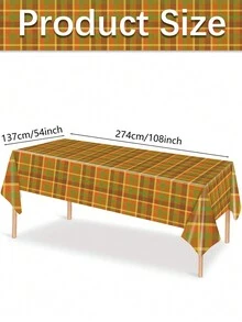 3pcs 137*274CM/54*108IN Disposable Tablecloth With Retro Yellow Green Plaid Pattern, Suitable For Autumn, Thanksgiving And Various Theme Parties Or Daily Decoration - Multicolor - View 2