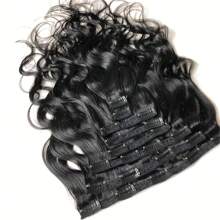 Extensions de cheveux clip-in de vague de corps en cheveux humains réels double trame, extensions de cheveux humains brésiliens vierges en cheveux humains, 8 pièces avec 18 clips par paquet pour femmes