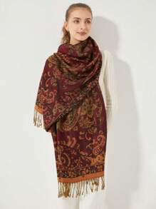 1pc Retro Elegant Versatile Paisley & Scarf - Burgundy - View 1