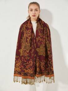 1pc Retro Elegant Versatile Paisley & Scarf - Burgundy - View 6