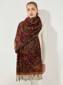1pc Retro Elegant Versatile Paisley & Scarf - Burgundy - View 4