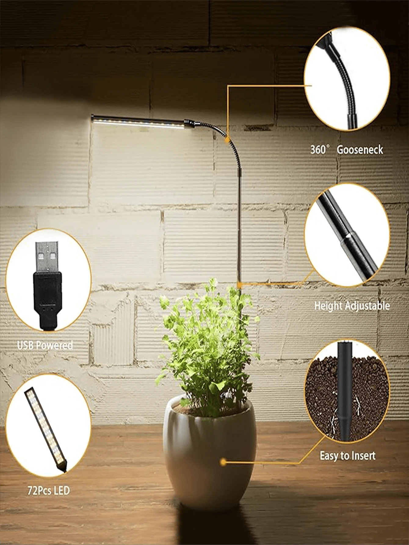 Grow Light For Indoor Plants Growing, 6000K Full Spectrum Gooseneck ...