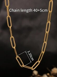 1set Stainless Steel Textured Rectangular Link, Paper Clip Chain Necklace & Bracelet, Minimalist 18K Gold/Silver Color Unisex Daily Accessories
