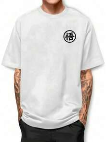 Cotton Streetwear Short Sleeve Oversized Basic Anime T-Shirt - 白色 - 查看 1