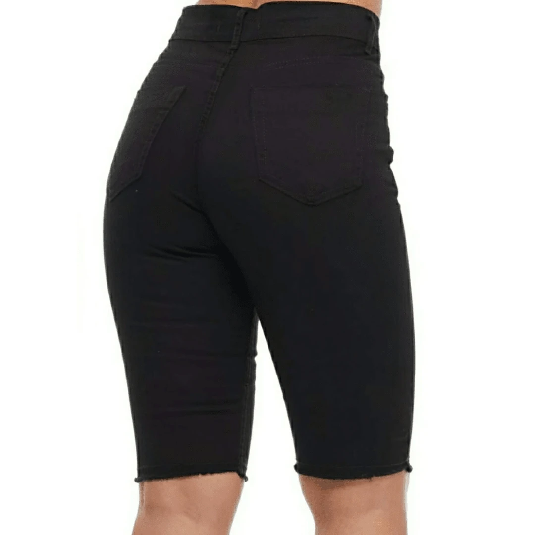 Women's Black Butt Lifting Pedal Shorts 56577 - 黑色 - 查看 1