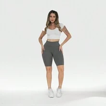 WOMEN'S HIGH WAIST FITNESS GYM LEGGING BERMUDA SHORTS - 黑色 - 查看 3