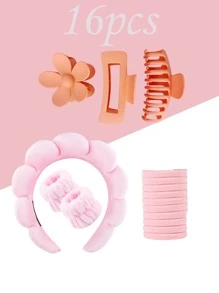 3Pcs/16pc/Set Spa Headband & Wristbands Set For Face Washing, Makeup And Skincare Headbands And Wristbands, Puffy Makeup Headbands For Face Washing, Mask, Skin Treatment, Hairdressing Accessories, Fluffy Cloud Shaped Head Band, Non Slip Head Hoop, Elastic Water Absorbent Wrist Towel, Suitable For Face Washing Skincare Make Up Spa Travel Essentials - Multicolor - View 2