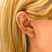 1 套女士耳环套装，蝴蝶结铜锆石设计耳钉，优雅百搭，送给女朋友的完美礼物，适合日常服装、婚礼和派对 - 彩色 - 查看 1